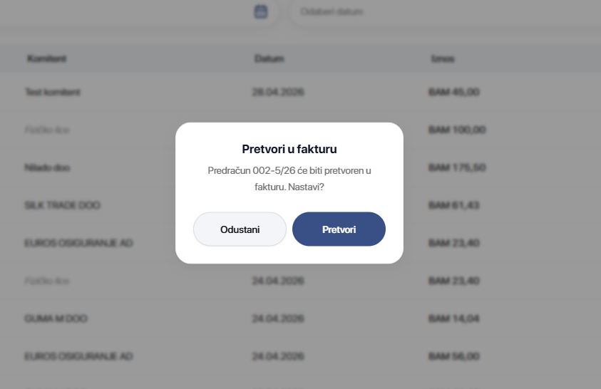 Predračuni → Fakture jednim klikom